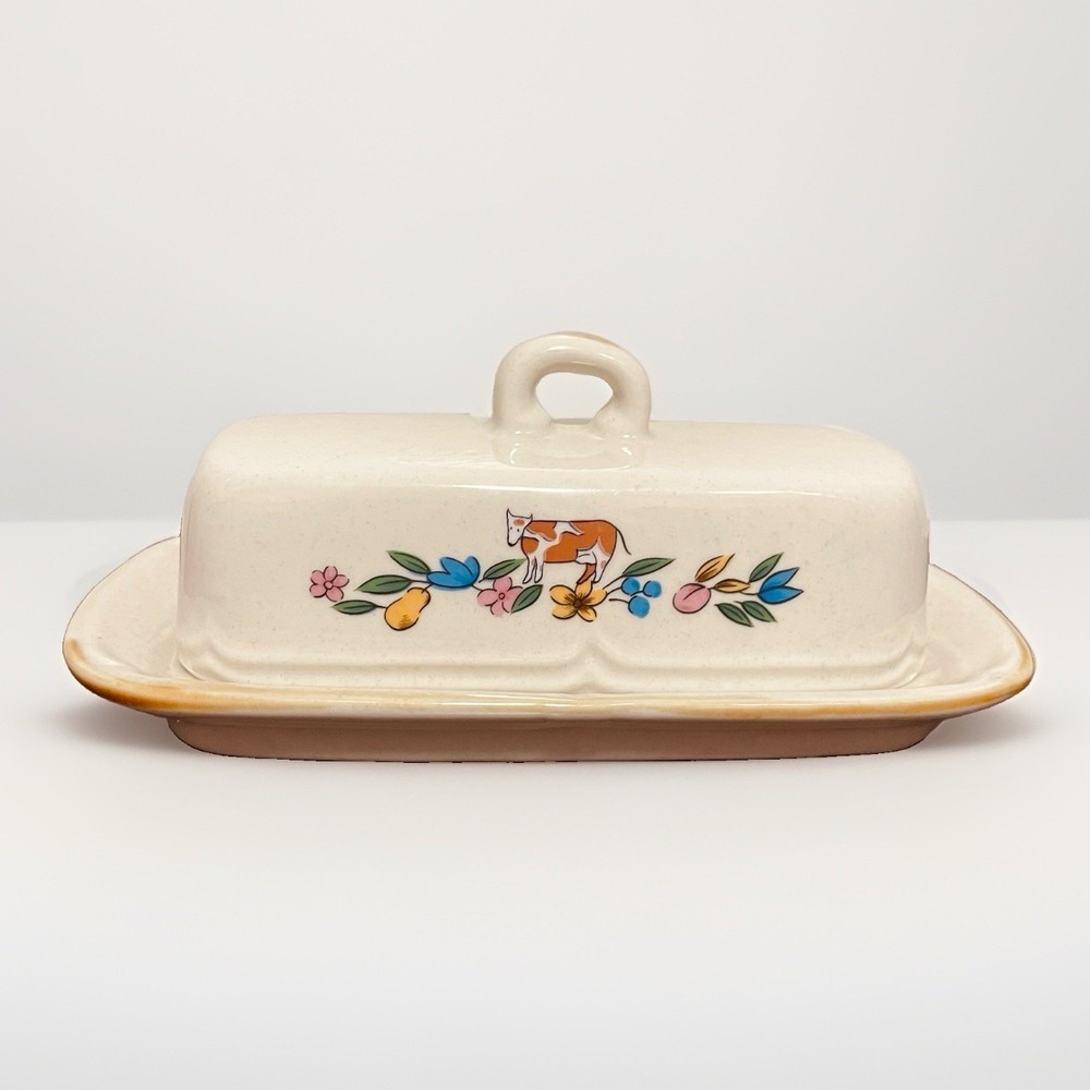 Heartland International Vintage Stoneware Covered Butter Dish 8 Inch